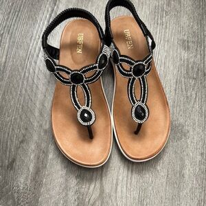 Bedazzled Black and Tan Women's Sandals Size 37 NWOT